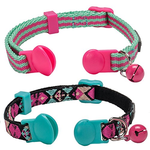 Blueberry Pet - Collar para Gato, diseño geométrico, Ajustable, con Campana, 22,9 cm - 33 cm, 2 Unidades