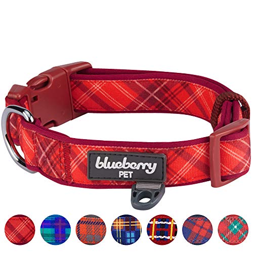 Blueberry Pet Soft & Comfy Scottish Aileen Red Plaid Tartan Style Designer Padded Dog Collar, Small, Neck 30cm-40cm, Adjustable Collars for Dogs