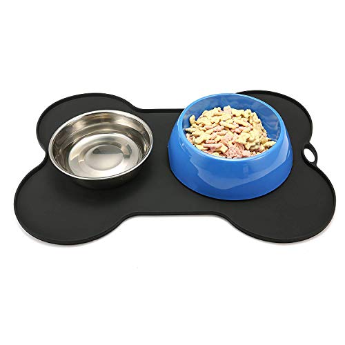 Bocotoer Alfombrilla de Silicona Antideslizante para Comida de Mascotas, Impermeable, para Perros y Gatos, Color Negro