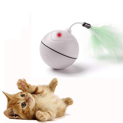 Bola de Carga USB automática para Juguetes para Gatos con luz interactiva interactiva y entretenida para Juguetes con Pluma Desmontable para Gatitos - batería Recargable