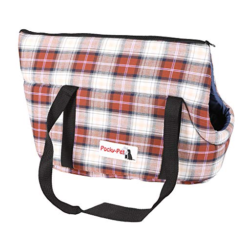 Bolsa de transporte para perros, tamaño M, color rojo, a cuadros, bolsa de transporte para perros y gatos, poliéster resistente y de alta calidad