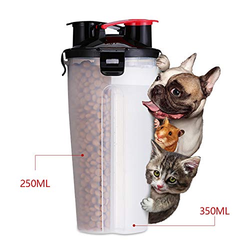 Botella de Agua y Comida para Perros Portatil con 2 Cuencos Plegables de Viaje, Taza Dispensador de Agua Viaje al Aire Libre Animal Comida Contenedor de Almacenamiento de Agua y Comida