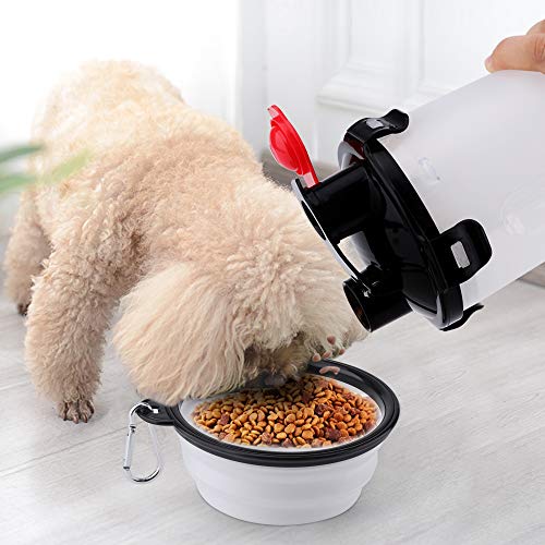 Botella de Agua y Comida para Perros Portatil con 2 Cuencos Plegables de Viaje, Taza Dispensador de Agua Viaje al Aire Libre Animal Comida Contenedor de Almacenamiento de Agua y Comida