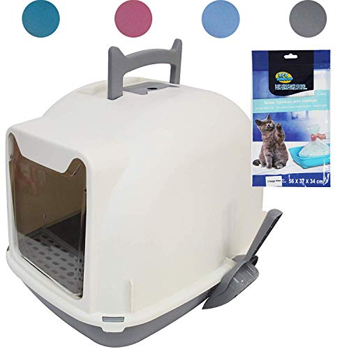 BPS Aseo Cerrado para Gato Arenero Sanitaria Bandeja Arena para Mascotas con Pala y Una Bolsa para Bandja 4 Colores Tamaños M/L (M: 47 * 36 * 37 cm, Gris) BPS-5706GR