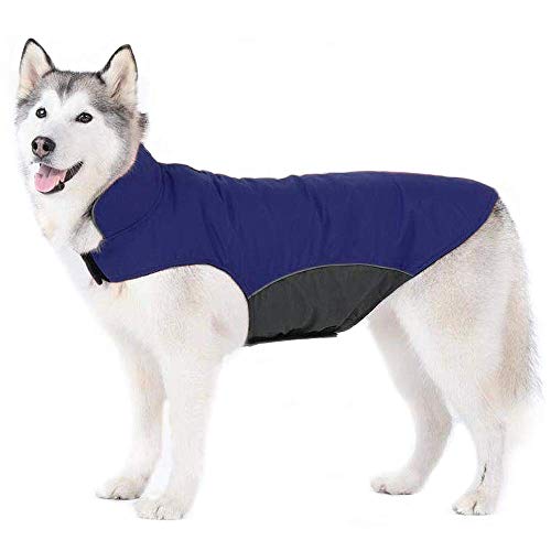 Bwiv Abrigos para Perros de Invierno Chaqueta para Perros Impermeable Forrado de Polar con Apertura para Correa (6XL, Azul Oscuro)