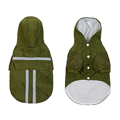 BZZBZZ Impermeable Plegable para Mascotas, Poncho Impermeable para Lluvia con Capucha para Perros con Tiras Reflectantes, Adecuado para Perros pequeños, medianos y Grandes (Verde)