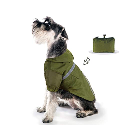 BZZBZZ Impermeable Plegable para Mascotas, Poncho Impermeable para Lluvia con Capucha para Perros con Tiras Reflectantes, Adecuado para Perros pequeños, medianos y Grandes (Verde)