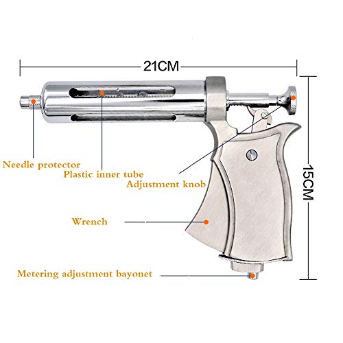 BZZBZZ Inyector de Animales 50ml Ganadería Continua Jeringa Semiautomática Pistola de vacunación de Acero Inoxidable Ajustable para Caballos Ovejas Ganado Cerdo Equipos agrícolas