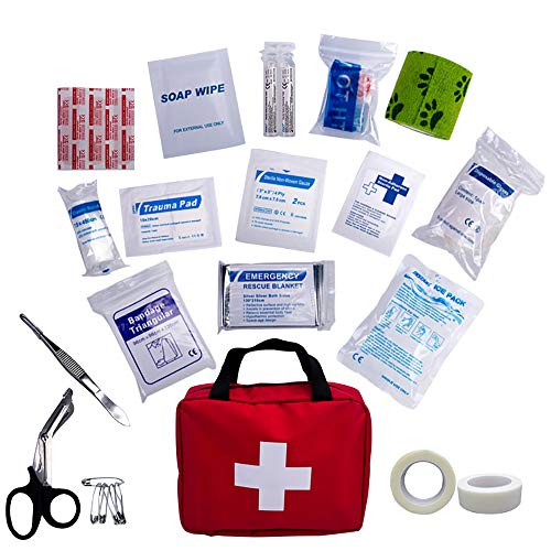 BZZBZZ Kit de Primeros Auxilios para Acampar al Aire Libre para Mascotas, Paquete de Ayuda médica para Perros, Bolsa de Almacenamiento de Productos médicos, Que Contiene 17 Tipos Suministros médicos