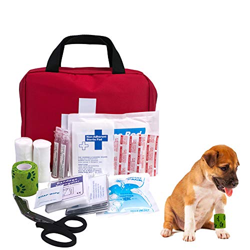 BZZBZZ Kit de Primeros Auxilios para Acampar al Aire Libre para Mascotas, Paquete de Ayuda médica para Perros, Bolsa de Almacenamiento de Productos médicos, Que Contiene 17 Tipos Suministros médicos