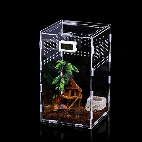 Caja de Alimentación de Insectos, 12x12x20cm Acrílico Transparente Estuche de Cría de Reptiles para Spide, Lagartija, Escorpión, Ciempiés, Rana cornuda, Escarabajo