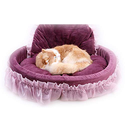 Cama Mascotas, Princesa, De Encaje, Suave, Cálida, para Mascotas, Sofá Nido para Perro, Gato, Cachorro Púrpura S