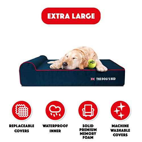 Cama ortopédica para perro The Dog's Bed Heritage Collection XL azul/rojo impermeable de espuma viscoelástica cama para perro