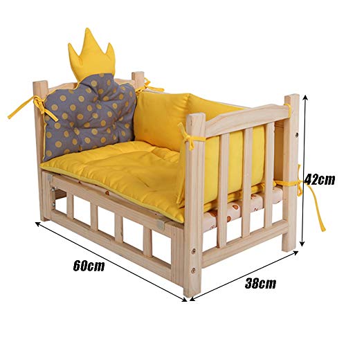 Cama para Perros, Cama elevada de Madera para Perros con colchón Lavable, Encantador sofá Mascotas (Tamaño : M 60×38×42cm)