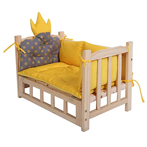 Cama para Perros, Cama elevada de Madera para Perros con colchón Lavable, Encantador sofá Mascotas (Tamaño : M 60×38×42cm)