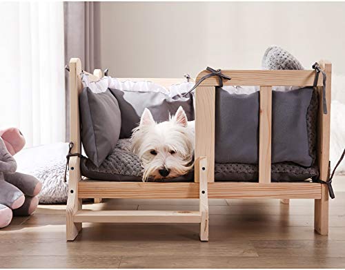 Cama para Perros, Cama para Perro de Madera para Mascotas con barandilla, Marcos de Cama de Lujo para Mascotas elevados, Funda Lavable extraíble (Tamaño : XL 100×70×45cm)