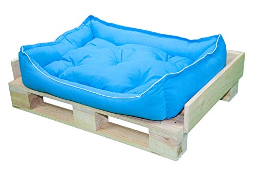 Cama para Perros, Sofá para Perros, Cesta para Perros con Cojín Extraíble de Color Azul Cama Palet Europeo NUEVOS A ESTRENAR (Colchoneta, L (85x65x25 cm))