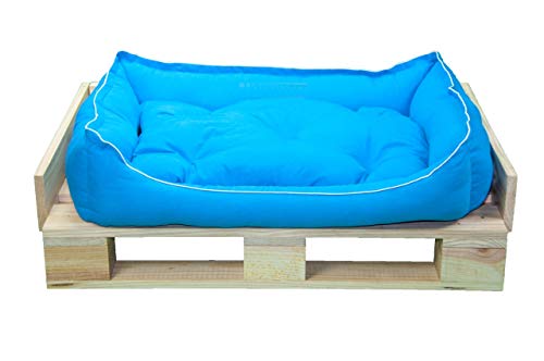 Cama para Perros, Sofá para Perros, Cesta para Perros con Cojín Extraíble de Color Azul Cama Palet Europeo NUEVOS A ESTRENAR (Colchoneta, L (85x65x25 cm))