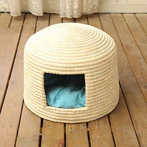 Camas para perros pequeños Cama Del Animal Doméstico Del Gato De Casa De Ratán Cómodo Tejida A Mano De Gato Nido De Estilo Rústico Mascotas Willow Cueva Perro Que Teje Cuatro Estaciones Universal For