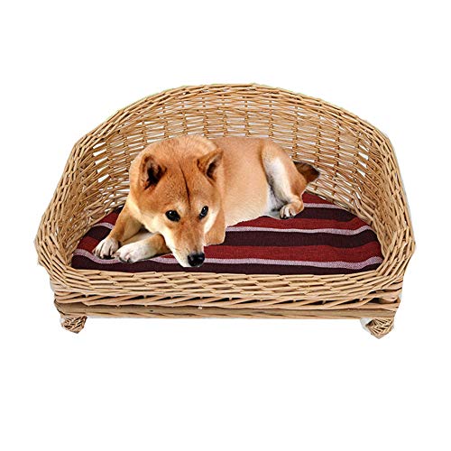 Camas para perros pequeños Cama Del Animal Doméstico Del Gato Rattan Basket Cómodo Tejida A Mano De Gato Nido Rústica Del Sofá Del Estilo De Mascotas Willow Weaving Casa Del Perro For El Gato / Perro