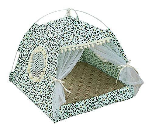 Camas para Perros pequeños Tienda Gato Jerarquía De La Cama del Animal Doméstico Carpa Small Dog Dog House Universal Cuatro Estaciones Nido Gato Extraíble Carpa Nido GCSQF (Color : Green, Size : L)