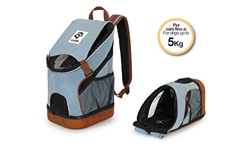 Camon Mochila Transportín Denim – para Perros de hasta 5 kg – 20 x 23 x H42 cm