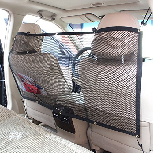 Candora - Barrera de seguridad de coche para mascota – Red de seguridad para coche que funciona como puerta trasera para transportar perros, 115 cm x 62 cm