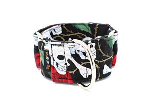 candyPet Collar Martingale Para Perros - Modelo Calaveras Y Rosas, S