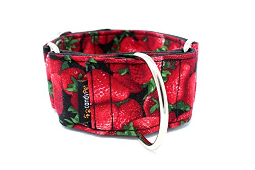 candyPet Collar Martingale para Perros - Modelo Fresas (L: Ancho 5 cm (30-50 cm diámetro))