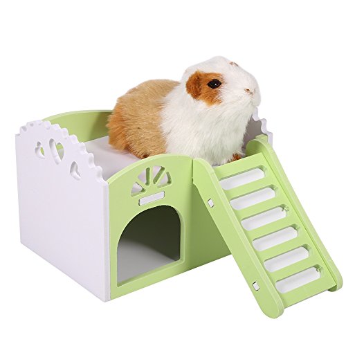 Castillo para animal doméstico, juguete, cuna para dormir, juguetes para ejercicio para hámsters, chinchillas, conejillos de Indias, de 2 plantas con 1 escalera (multicolor)