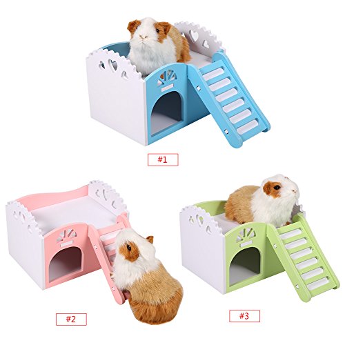 Castillo para animal doméstico, juguete, cuna para dormir, juguetes para ejercicio para hámsters, chinchillas, conejillos de Indias, de 2 plantas con 1 escalera (multicolor)