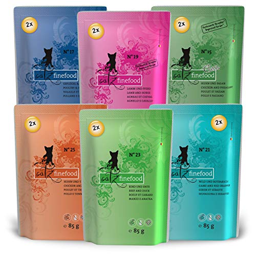 Catz finefood - Comida para Gatos en Paquete múltiple, 12 Bolsas (de 85 g Cada una) No.15-No.25