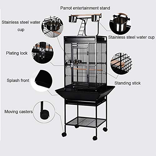 CCFCF Jaula De Pájaros De Metal Grande con Ruedas, Soporte Móvil, Adecuado para Loros De Cola Larga/Pájaros del Amor/Pájaros Medianos Y Grandes (46 * 46 * 166 Cm)
