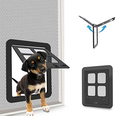 CEESC Puerta de mosquitera para Mascotas para Gatos y Perritos, Puerta corredera con Cerradura de 4 vías para Puertas Exteriores, Solapa de Gato Grande para Mascotas con Circunferencia <60cm (Negro)