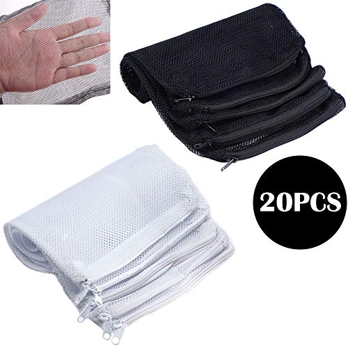 CESFONJER 20 Piezas Bolsas de Malla para Filtro de Acuario con Cremallera, Sistemas de Filtro, Bolsa de Nailon para Estanque de jardín o Acuario, 15 x 20 cm, Blanco y Negro