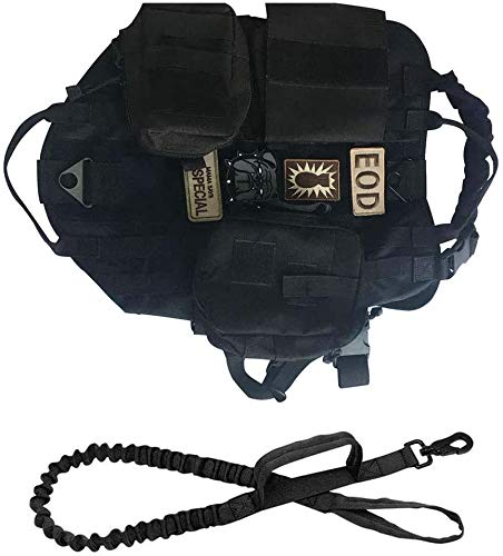 Chaleco táctico para mascotas, Molle con desmontables Las bolsas 3 piezas, con etiquetas engomadas mágicas, Formación caza al aire libre del arnés, conveniente para el medio perros grandes,A,XL