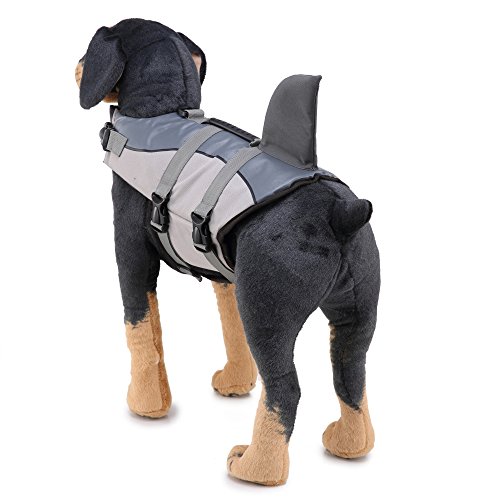 Chaqueta de vida flotante PET para pequeño, mediano, gran perro de la vida del desgarro de la chaqueta, chaleco flotante de aleta tiburón, manija de caucho suave ajustable piscina de protección de,S