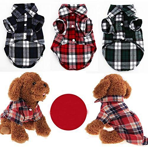 CHDEK Juguete para Mascotas New Little Pet Dog Puppy Plaid T Shirt Abrigo de Solapa Cat Jacket Ropa Disfraz Tops