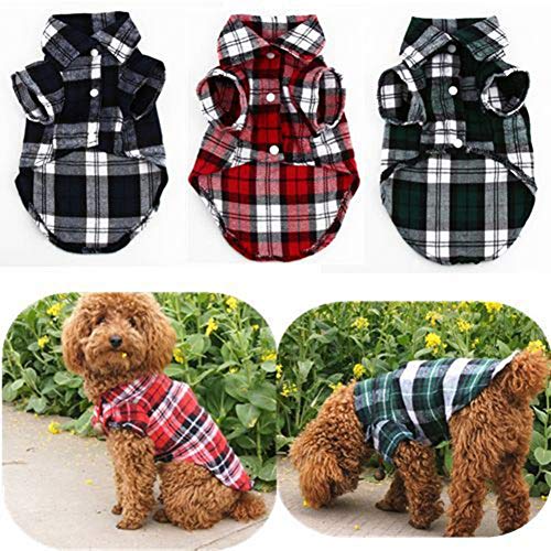 CHDEK Juguete para Mascotas New Little Pet Dog Puppy Plaid T Shirt Abrigo de Solapa Cat Jacket Ropa Disfraz Tops