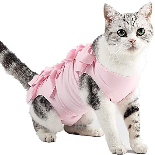 Cheaonglove Traje De Recuperación para Gatos Pijamas para Perros Pequeños Abrigos de Gato para Mascotas Traje quirúrgico para Perro después de castrar Pink,L