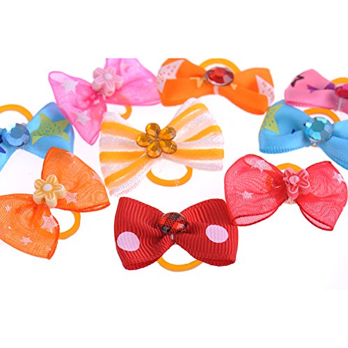 chendongdong 50 x Handmade Pet Dog Cat Grooming accesorios mezclados cinta lazos para el pelo perro banda de goma