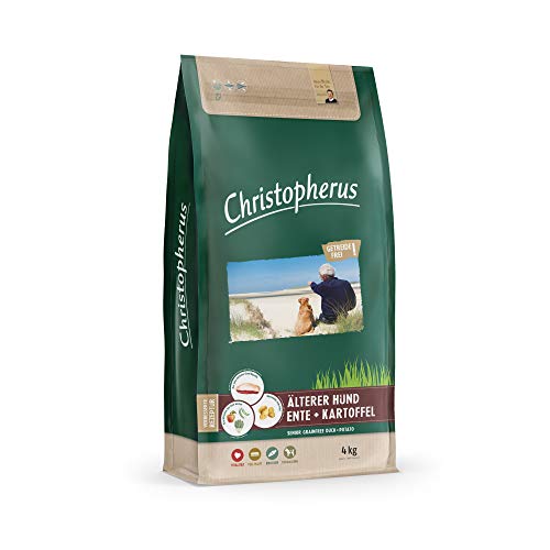 Christopherus Grainfree Senior, alimento Completo para Perros sensibles a los Alimentos a Partir del 6 Año alimento, Pato + Patata, tamaño de cocodrilo Aprox. 1 cm, Perro Mayor.