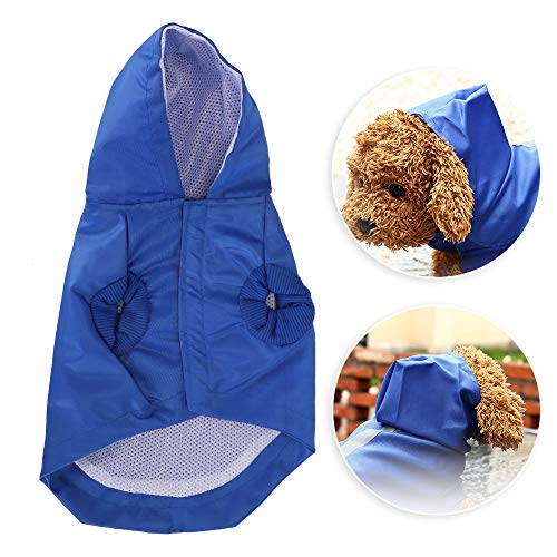 Chubasquero para Perros, Chubasquero para Perros de Moda con Capucha y Rayas Reflectantes Ropa Impermeable para Mascotas Ajustables Chaqueta Impermeable para Perros pequeños Gatos(M-Azul)