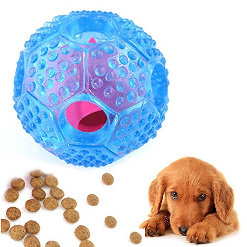 Cisixin Tratar Perro Pelota De Juguete Interactivo Perro IQ Tratar Dispensador Y Juguete Masticable, Azul