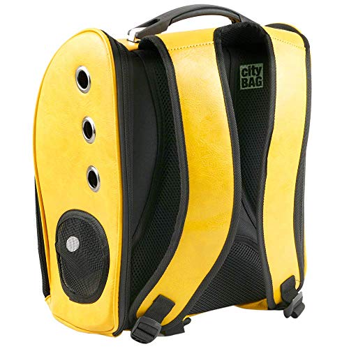 CityBAG - Mochila para transporte de mascotas gato y perro Transportin de imitación piel amarillo