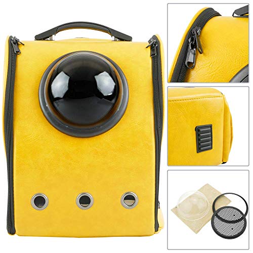 CityBAG - Mochila para transporte de mascotas gato y perro Transportin de imitación piel amarillo