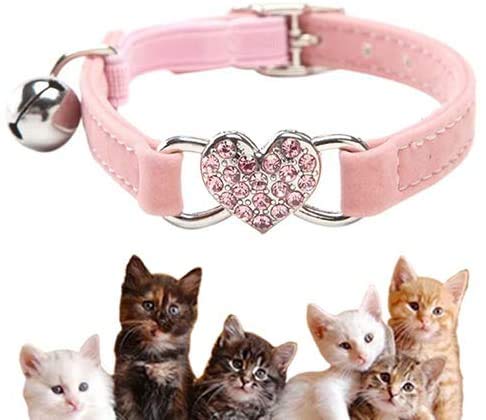 Collar de Gato con Campana y Colgante de Corazón de Cristal Brillante