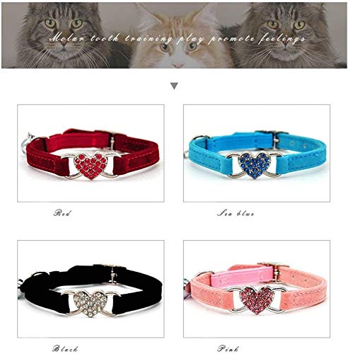 Collar de Gato con Campana y Colgante de Corazón de Cristal Brillante