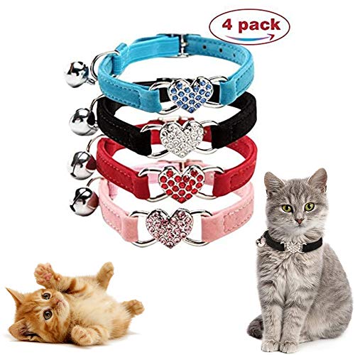 Collar de Gato con Campana y Colgante de Corazón de Cristal Brillante