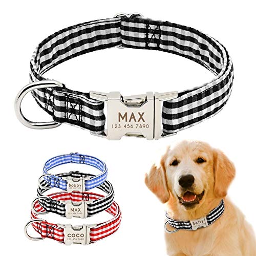 Collar de perro de perro de nylon collar collar Identificación Personazlied collares de perro personalizada tela escocesa del animal doméstico for los pequeños perros medianos gratuito Grabado Nombre